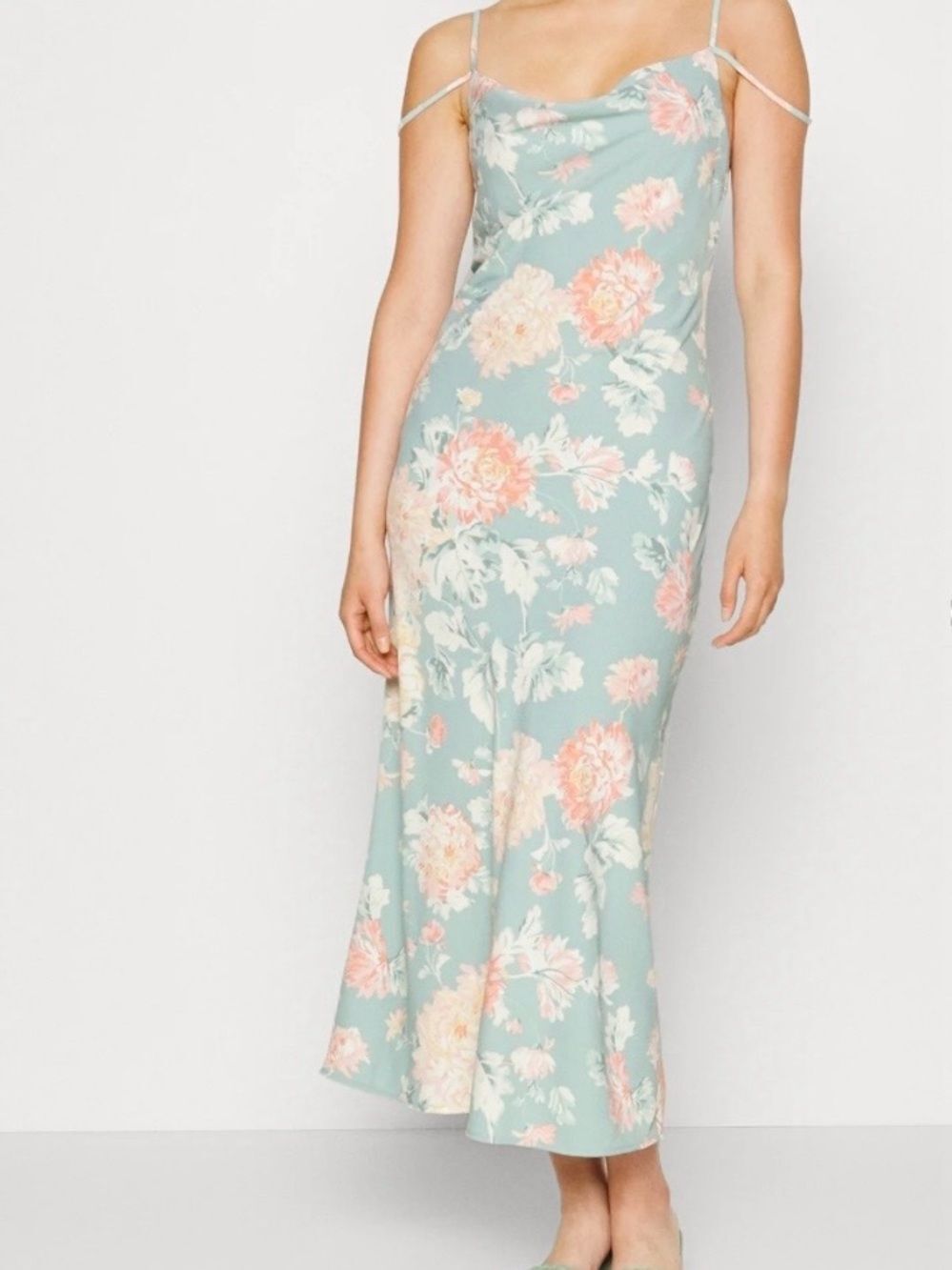 Abercrombie & Fitch Cowl Neck Draped Green Pink Maxi Slip Dress Size XL